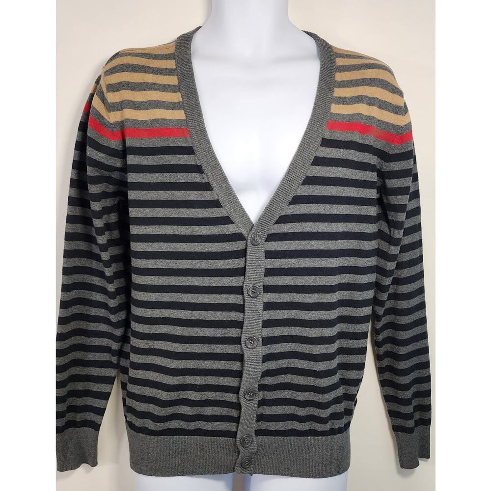 21MEN Striped Button Cardigan Preppy Nautical Cotton Blend Sz S/P